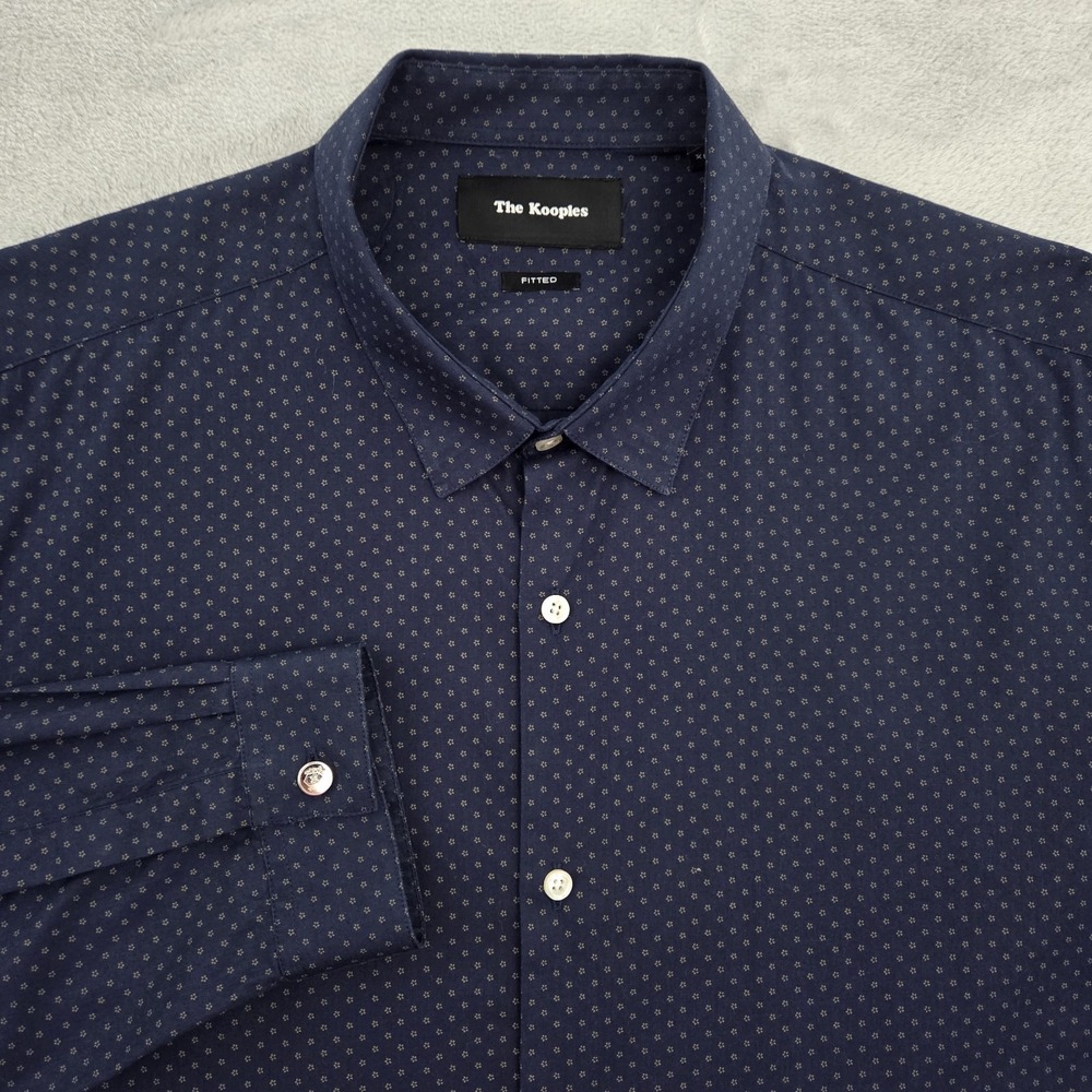The Kooples Mens XL Floral Button Up Shirt Long Sleeve Slim Fit Blue Cotton